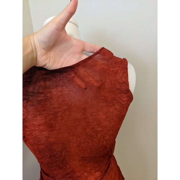 Vintage Y2K Red Crinkle Mesh Top Babydoll V-Neck Rosette Fairycore Ruffle Tank S - Picture 9 of 10